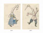 BENOIS Alexandre Two Costume Designs For 'petrushka': The Stork And The Goat BENOIS Alexandre Two Costume Designs For 'petrushka': The Stork And The Goat