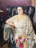 BENOIS Nikolai Alexandrov. Porträt Der Opernsängerin Nadezhda Andreevna Obukhova Mit Schal Auf Einem Ohrensessel Sitzend BENOIS Nikolai Alexandrov. Porträt Der Opernsängerin Nadezhda Andreevna Obukhova Mit Schal Auf Einem Ohrensessel Sitzend