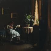 BENZEN Vilhelm Interior With Young Woman Crocheting BENZEN Vilhelm Interior With Young Woman Crocheting
