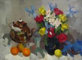 BERG van den Ans Floral Still Life With Teapot & Fruit BERG van den Ans Floral Still Life With Teapot & Fruit