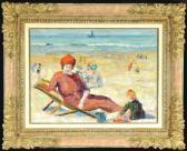 BERGMANS Jacques Frau Mit Kind Und Anderen Personen Am Strand BERGMANS Jacques Frau Mit Kind Und Anderen Personen Am Strand