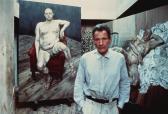 BERNARD Bruce Lucian Freud In His Studio With Two Paintings Of Leigh Bowery BERNARD Bruce Lucian Freud In His Studio With Two Paintings Of Leigh Bowery
