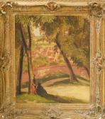 BERNARD Emile View Of Tonnerre With Couple Beneath The Trees BERNARD Emile View Of Tonnerre With Couple Beneath The Trees