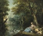 BERNARD Jean-Baptiste A Pastoral Landscape With A Shepherdess Looking At Swansplaying BERNARD Jean-Baptiste A Pastoral Landscape With A Shepherdess Looking At Swansplaying