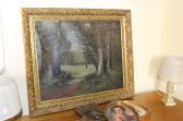 BERNARD M. Figures In French Forest Scene BERNARD M. Figures In French Forest Scene
