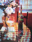 BERNARD R. Still Life Of Wine Bottle And Flowers BERNARD R. Still Life Of Wine Bottle And Flowers