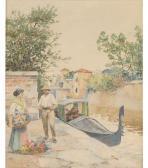 BERNET ROGER Canal Scene With A Woman Selling Flowers By The Water's Edge BERNET ROGER Canal Scene With A Woman Selling Flowers By The Water's Edge