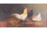 BERT A. Cockerels And Hens In A Barn Interior BERT A. Cockerels And Hens In A Barn Interior