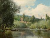 BERTHELON Eugène River Landscape With Fishing Boats BERTHELON Eugène River Landscape With Fishing Boats