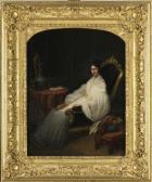 BERTIN Edouard Francois Portrait De Madame Armand Bertin Assise Dans Son Salon, Un Livre Dans Sa Main Droite BERTIN Edouard Francois Portrait De Madame Armand Bertin Assise Dans Son Salon, Un Livre Dans Sa Main Droite