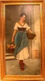 BERTINI Luciano Portrait Of A Young Woman Carrying A Basket Of Grapes And One Of Flowers BERTINI Luciano Portrait Of A Young Woman Carrying A Basket Of Grapes And One Of Flowers