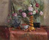 BERTRAND Eugene Still Life With Roses In An Orange Vase BERTRAND Eugene Still Life With Roses In An Orange Vase