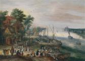 BESCHEY Karel, Charles Landscape With Many Figures On The Left Bank Of A River BESCHEY Karel, Charles Landscape With Many Figures On The Left Bank Of A River