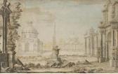 BIBIENA Giovanni Carlo Projet De Décor De Théâtre: Une Grande Place Avec Des Temples Et Un Obélisque, Des Débris Au Milieu BIBIENA Giovanni Carlo Projet De Décor De Théâtre: Une Grande Place Avec Des Temples Et Un Obélisque, Des Débris Au Milieu