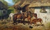 BIEDERMANN-ARENDTS Hermine Harnessed Horses At A Stable BIEDERMANN-ARENDTS Hermine Harnessed Horses At A Stable