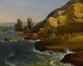 BIERSTADT Albert Bathers Along A Rocky Coast, Believed To Be Northern California BIERSTADT Albert Bathers Along A Rocky Coast, Believed To Be Northern California