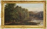BINTHOWSKI N. An Angler In A Boat In A Wooded River Lanscape BINTHOWSKI N. An Angler In A Boat In A Wooded River Lanscape