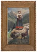 BISCARRA Carlo Felice Shepherdess With Goats On The Mountain BISCARRA Carlo Felice Shepherdess With Goats On The Mountain
