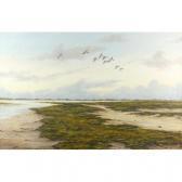 BLACK Geoffrey Campbell Ducks In Flight Over Marshlands BLACK Geoffrey Campbell Ducks In Flight Over Marshlands