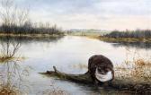 BLACK Geoffrey Campbell Otter Beside A Lake, And Flamingo On A Lake BLACK Geoffrey Campbell Otter Beside A Lake, And Flamingo On A Lake