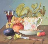 BLAITHIN O'Ciobhain Still Life With Tea Cup, Wine & Fruit BLAITHIN O'Ciobhain Still Life With Tea Cup, Wine & Fruit