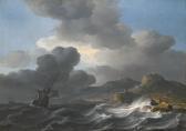 BLANKERHOFF Jan Theunisz. A Coastal Landscape With A Threemaster Lowering Sails As A Storm Approaches, A Ship Wrecked On The Lee Shore Nearby BLANKERHOFF Jan Theunisz. A Coastal Landscape With A Threemaster Lowering Sails As A Storm Approaches, A Ship Wrecked On The Lee Shore Nearby