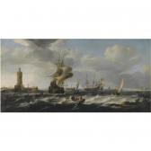 BLANKERHOFF Jan Theunisz. A River Estuary With Dutch Shipping In A Stiff Breeze, A Lighthouseto The Left BLANKERHOFF Jan Theunisz. A River Estuary With Dutch Shipping In A Stiff Breeze, A Lighthouseto The Left