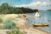 BLOCH Andreas Schelven Sc. Strandparti Med Lekende Gutt 1886 BLOCH Andreas Schelven Sc. Strandparti Med Lekende Gutt 1886