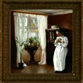 BLOCH Paul Trepka A Young Woman In A White Dress Standing At A Window. Signed P. B BLOCH Paul Trepka A Young Woman In A White Dress Standing At A Window. Signed P. B