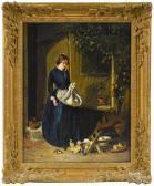 BLOMFIELD G.I. Barn Scene Of A Woman Feeding Ducks BLOMFIELD G.I. Barn Scene Of A Woman Feeding Ducks