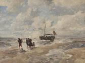 BOCHMANN von Gregor Shore View With Fisherfolk, Ketch, And Horse Cart BOCHMANN von Gregor Shore View With Fisherfolk, Ketch, And Horse Cart
