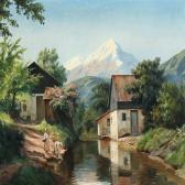 BOEHM L Mountainscape With Women Washing Clothes By The River BOEHM L Mountainscape With Women Washing Clothes By The River