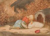 BOETTCHER Christian Eduard Schlafendes Madchen Mit Schlafendem Hund BOETTCHER Christian Eduard Schlafendes Madchen Mit Schlafendem Hund