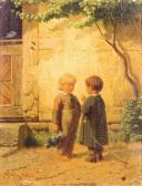 BOETTCHER Christian Eduard Zwei Kleinkinder Auf Einer Dorfstraße BOETTCHER Christian Eduard Zwei Kleinkinder Auf Einer Dorfstraße