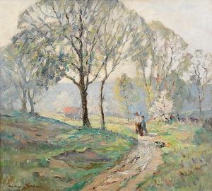 C. Curry Bohm - Brown County Indiana Landscape, With Figures