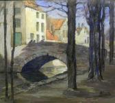 BOMFORD Lorna A French Town Scene With Figures Crossing A Bridge BOMFORD Lorna A French Town Scene With Figures Crossing A Bridge
