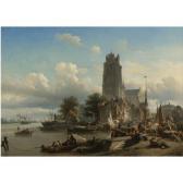 BOMMEL van Elias Pieter A Busy Harbour With Merchants Unloading Their Goods BOMMEL van Elias Pieter A Busy Harbour With Merchants Unloading Their Goods
