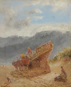 William Joseph Julius Caesar Bond - Donkey And Cart On Beach With A Boat