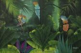BONHOMME Albott Parakeets Perched On Branches In A Rain Forest BONHOMME Albott Parakeets Perched On Branches In A Rain Forest