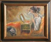 BORCK HART Barbara Young Girl With Dog And Cat BORCK HART Barbara Young Girl With Dog And Cat