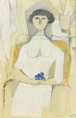 Bores Francisco Femme Assise Avec Bouquet. Bores Francisco Femme Assise Avec Bouquet.