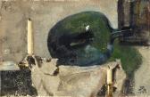 BORJESSON Bror Still Life With Green Bottle And Candle Sticks BORJESSON Bror Still Life With Green Bottle And Candle Sticks