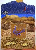 BOSCH Elsa Birds Ceramic Plaque, Moulded And Incised With BOSCH Elsa Birds Ceramic Plaque, Moulded And Incised With