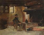 BOSCH GERARD J. Farmer's Interior With Man Smoking A Pipe Near The Fireplace BOSCH GERARD J. Farmer's Interior With Man Smoking A Pipe Near The Fireplace