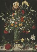 BOSSCHAERT Ambrosius I A Still Life Of Flowers, Including Irises, Narcissi, Lily-of-the-valley And Carnations, In A Tall Glass Vase Set On A Stone Ledge BOSSCHAERT Ambrosius I A Still Life Of Flowers, Including Irises, Narcissi, Lily-of-the-valley And Carnations, In A Tall Glass Vase Set On A Stone Ledge