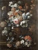 BOSSCHAERT Jean-Baptiste A Still Life Of Roses, Tulips, Convolvulus Andother Flowers In A Moulded Bronze Vase On A Stone Ledge BOSSCHAERT Jean-Baptiste A Still Life Of Roses, Tulips, Convolvulus Andother Flowers In A Moulded Bronze Vase On A Stone Ledge