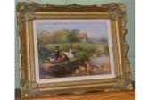 BOSTOCK Cecil Ducks On The Village Duck Pond, Oil On Board, Together With A Dutch Sketch Of Cattle Grazing BOSTOCK Cecil Ducks On The Village Duck Pond, Oil On Board, Together With A Dutch Sketch Of Cattle Grazing