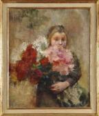 BOURGONNIER Claude Charles Jeune Fille Au Bouquet De Fleurs BOURGONNIER Claude Charles Jeune Fille Au Bouquet De Fleurs