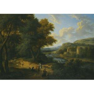 Pieter Bout Brussels - A River Landscape With Peasants