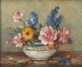 BOWEN Owen A Vase Of Anemones; Flowers In A White Bowl BOWEN Owen A Vase Of Anemones; Flowers In A White Bowl